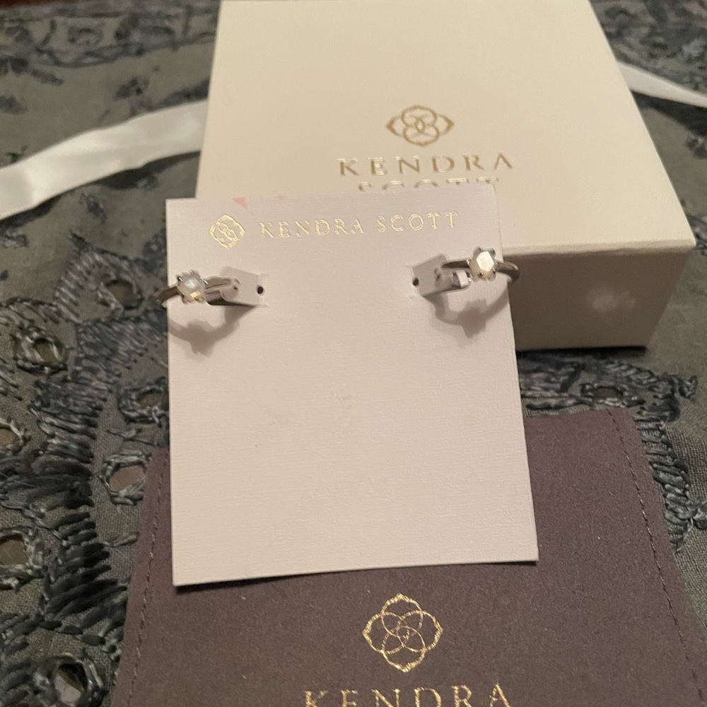 Kendra Scott Silver Huggies w/Abalone station - Picture 3 of 6
